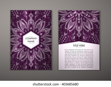 Flyer with Floral mandala pattern and ornaments. Vector Flyer oriental design Layout template, size. Islam, Arabic, Indian, ottoman motifs. Front page and back page. Easy to use and edit.