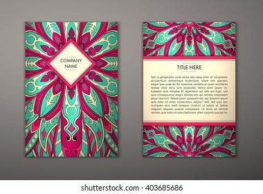 Flyer with Floral mandala pattern and ornaments. Vector Flyer oriental design Layout template, size. Islam, Arabic, Indian, ottoman motifs. Front page and back page. Easy to use and edit.