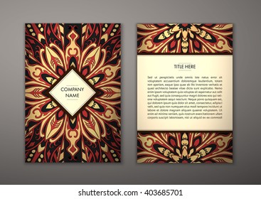 Flyer with Floral mandala pattern and ornaments. Vector Flyer oriental design Layout template, size. Islam, Arabic, Indian, ottoman motifs. Front page and back page. Easy to use and edit.