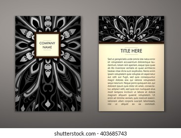 Flyer with Floral mandala pattern and ornaments. Vector Flyer oriental design Layout template, size. Islam, Arabic, Indian, ottoman motifs. Front page and back page. Easy to use and edit.