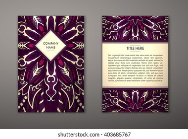Flyer with Floral mandala pattern and ornaments. Vector Flyer oriental design Layout template, size. Islam, Arabic, Indian, ottoman motifs. Front page and back page. Easy to use and edit.