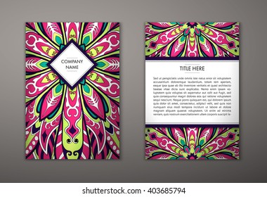 Flyer with Floral mandala pattern and ornaments. Vector Flyer oriental design Layout template, size. Islam, Arabic, Indian, ottoman motifs. Front page and back page. Easy to use and edit.
