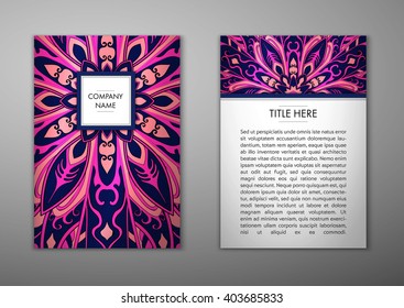 Flyer with Floral mandala pattern and ornaments. Vector Flyer oriental design Layout template, size. Islam, Arabic, Indian, ottoman motifs. Front page and back page. Easy to use and edit.