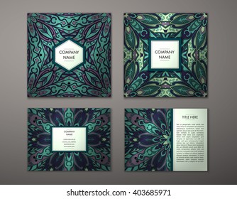 Flyer with Floral mandala pattern and ornaments. Vector Flyer oriental design Layout template, size. Islam, Arabic, Indian, ottoman motifs. Front page and back page. Easy to use and edit.