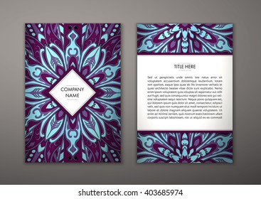 Flyer with Floral mandala pattern and ornaments. Vector Flyer oriental design Layout template, size. Islam, Arabic, Indian, ottoman motifs. Front page and back page. Easy to use and edit.