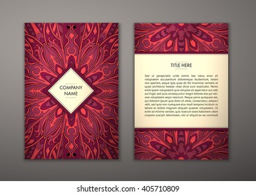 Flyer with Floral mandala pattern and ornaments. Vector Flyer oriental design Layout template, size. Islam, Arabic, Indian, ottoman motifs. Front page and back page. Easy to use and edit.