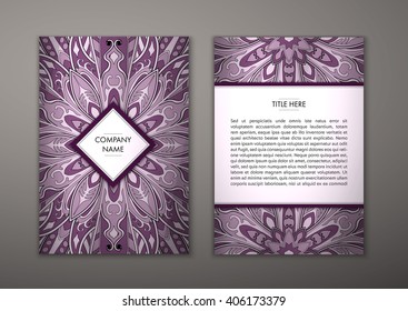 Flyer with Floral mandala pattern and ornaments. Vector Flyer oriental design Layout template, size. Islam, Arabic, Indian, ottoman motifs. Front page and back page. Easy to use and edit.