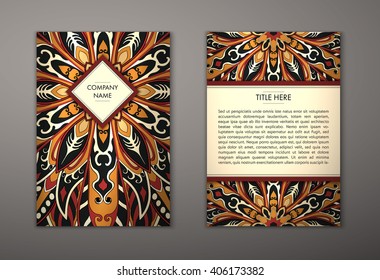 Flyer with Floral mandala pattern and ornaments. Vector Flyer oriental design Layout template, size. Islam, Arabic, Indian, ottoman motifs. Front page and back page. Easy to use and edit.