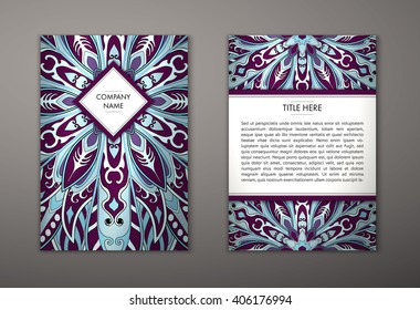 Flyer with Floral mandala pattern and ornaments. Vector Flyer oriental design Layout template, size. Islam, Arabic, Indian, ottoman motifs. Front page and back page. Easy to use and edit.