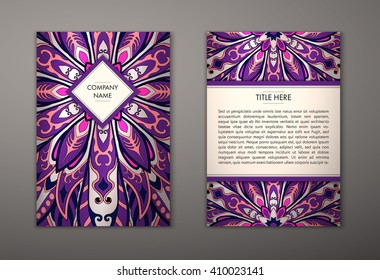 Flyer with Floral mandala pattern and ornaments. Vector Flyer oriental design Layout template, size. Islam, Arabic, Indian, ottoman motifs. Front page and back page. Easy to use and edit.