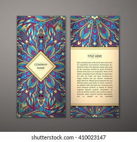 Flyer with Floral mandala pattern and ornaments. Vector Flyer oriental design Layout template, size. Islam, Arabic, Indian, ottoman motifs. Front page and back page. Easy to use and edit.