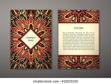 Flyer with Floral mandala pattern and ornaments. Vector Flyer oriental design Layout template, size. Islam, Arabic, Indian, ottoman motifs. Front page and back page. Easy to use and edit.
