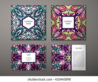 Flyer with Floral mandala pattern and ornaments. Vector Flyer oriental design Layout template, size. Islam, Arabic, Indian, ottoman motifs. Front page and back page. Easy to use and edit.