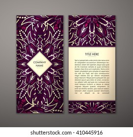 Flyer with Floral mandala pattern and ornaments. Vector Flyer oriental design Layout template, size. Islam, Arabic, Indian, ottoman motifs. Front page and back page. Easy to use and edit.