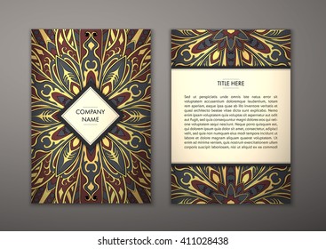 Flyer with Floral mandala pattern and ornaments. Vector Flyer oriental design Layout template, size. Islam, Arabic, Indian, ottoman motifs. Front page and back page. Easy to use and edit.