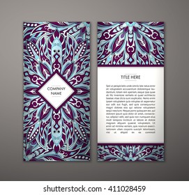 Flyer with Floral mandala pattern and ornaments. Vector Flyer oriental design Layout template, size. Islam, Arabic, Indian, ottoman motifs. Front page and back page. Easy to use and edit.