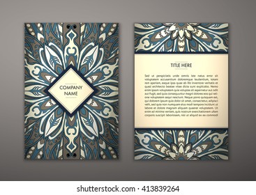 Flyer with Floral mandala pattern and ornaments. Vector Flyer oriental design Layout template, size. Islam, Arabic, Indian, ottoman motifs. Front page and back page. Easy to use and edit.