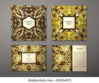 Flyer with Floral mandala pattern and ornaments. Vector Flyer oriental design Layout template, size. Islam, Arabic, Indian, ottoman motifs. Front page and back page. Easy to use and edit.