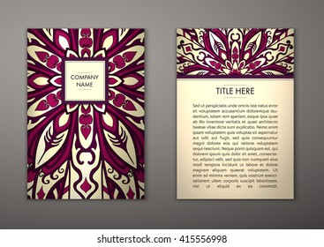 Flyer with Floral mandala pattern and ornaments. Vector Flyer oriental design Layout template, size. Islam, Arabic, Indian, ottoman motifs. Front page and back page. Easy to use and edit.