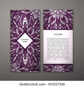 Flyer with Floral mandala pattern and ornaments. Vector Flyer oriental design Layout template, size. Islam, Arabic, Indian, ottoman motifs. Front page and back page. Easy to use and edit.