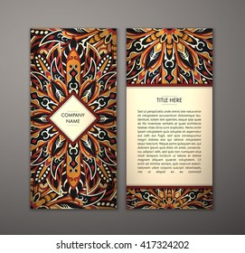 Flyer with Floral mandala pattern and ornaments. Vector Flyer oriental design Layout template, size. Islam, Arabic, Indian, ottoman motifs. Front page and back page. Easy to use and edit.