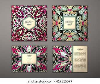 Flyer with Floral mandala pattern and ornaments. Vector Flyer oriental design Layout template, size. Islam, Arabic, Indian, ottoman motifs. Front page and back page. Easy to use and edit.