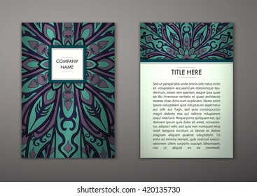 Flyer with Floral mandala pattern and ornaments. Vector Flyer oriental design Layout template, size. Islam, Arabic, Indian, ottoman motifs. Front page and back page. Easy to use and edit.