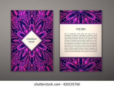 Flyer with Floral mandala pattern and ornaments. Vector Flyer oriental design Layout template, size. Islam, Arabic, Indian, ottoman motifs. Front page and back page. Easy to use and edit.