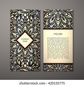 Flyer with Floral mandala pattern and ornaments. Vector Flyer oriental design Layout template, size. Islam, Arabic, Indian, ottoman motifs. Front page and back page. Easy to use and edit.