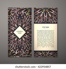 Flyer with Floral mandala pattern and ornaments. Vector Flyer oriental design Layout template, size. Islam, Arabic, Indian, ottoman motifs. Front page and back page. Easy to use and edit.