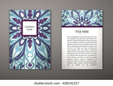 Flyer with Floral mandala pattern and ornaments. Vector Flyer oriental design Layout template, size. Islam, Arabic, Indian, ottoman motifs. Front page and back page. Easy to use and edit.