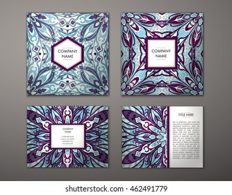 Flyer with Floral mandala pattern and ornaments. Vector Flyer oriental design Layout template, size. Islam, Arabic, Indian, ottoman motifs. Front page and back page. Easy to use and edit.