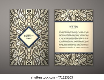 Flyer with Floral mandala pattern and ornaments. Vector Flyer oriental design Layout template, size. Islam, Arabic, Indian, ottoman motifs. Front page and back page. Easy to use and edit.