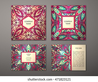 Flyer with Floral mandala pattern and ornaments. Vector Flyer oriental design Layout template, size. Islam, Arabic, Indian, ottoman motifs. Front page and back page. Easy to use and edit.