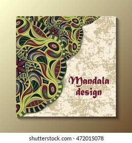 Flyer with Floral mandala pattern and ornaments. Oriental design layout template, vector