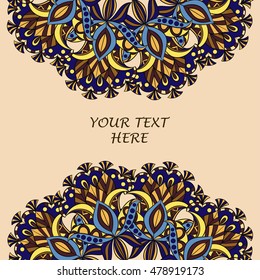 Flyer with Floral mandala pattern and ornaments. Oriental design layout template,
