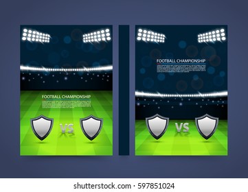 Flyer Football championship banner book. Cover match A4 size paper, Template design element, Vector background