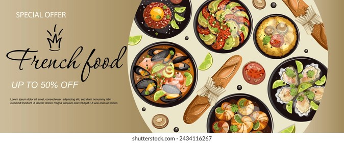 Flyer French cuisine French cuisine. Hand drawn vector.