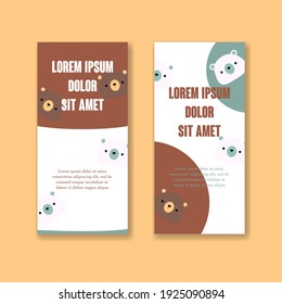 Flyer, Greeting template. Beautiful flyer with bears. Greeting card with text. 