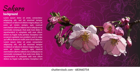 Flyer with the hand drawn Sakura flower