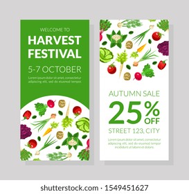 Flyer for the harvest festival. Vector illustration with green background.