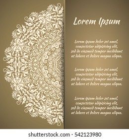 Flyer holiday card, frame for congratulations on your wedding, Valentine's day, birthday, invitation, gratitude, celebration, Declaration of love. Vector red background with a mandala pattern. eps10