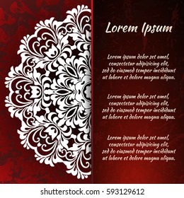 Flyer holiday card, frame for congratulations on your wedding, Valentine's day, birthday, invitation, gratitude, celebration, Declaration of love. Vector red background with a mandala pattern. eps10
