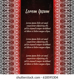 Flyer holiday card, frame for congratulations on your wedding, Valentine's day, birthday, invitation, gratitude, celebration, Declaration of love. Vector red background with a mandala pattern. eps10