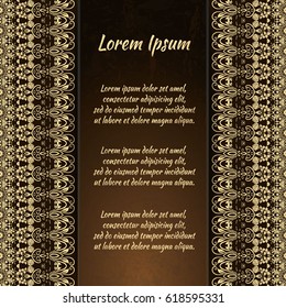 Flyer holiday card, frame for congratulations on your wedding, Valentine's day, birthday, invitation, gratitude, celebration, Declaration of love. Vector brown, gold background with a mandala. eps10