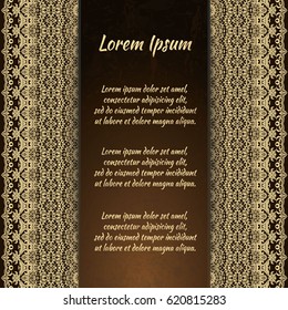 Flyer holiday card, frame for congratulations on your wedding, Valentine's day, birthday, invitation, gratitude, celebration, Declaration of love. Vector brown, gold background with a mandala. eps10