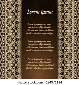 Flyer holiday card, frame for congratulations on your wedding, Valentine's day, birthday, invitation, gratitude, celebration, Declaration of love. Vector brown, gold background with a mandala. eps10