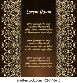 Flyer holiday card, frame for congratulations on your wedding, Valentine's day, birthday, invitation, gratitude, celebration, Declaration of love. Vector brown, gold background with a mandala. eps10