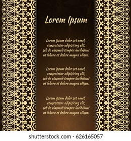 Flyer holiday card, frame for congratulations on your wedding, Valentine's day, birthday, invitation, gratitude, celebration, Declaration of love. Vector brown, gold background with a mandala. eps10