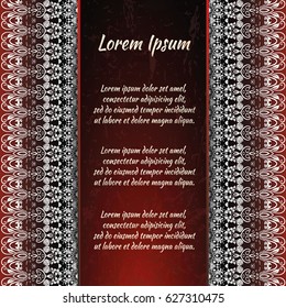 Flyer holiday card, frame for congratulations on your wedding, Valentine's day, birthday, invitation, gratitude, celebration, Declaration of love. Vector red background with a mandala pattern. eps10
